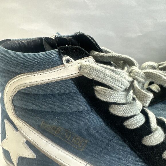 Golden Goose NWB Suede/leather Slide hightop Classic sneakers black/blue size 42 - Picture 4 of 16